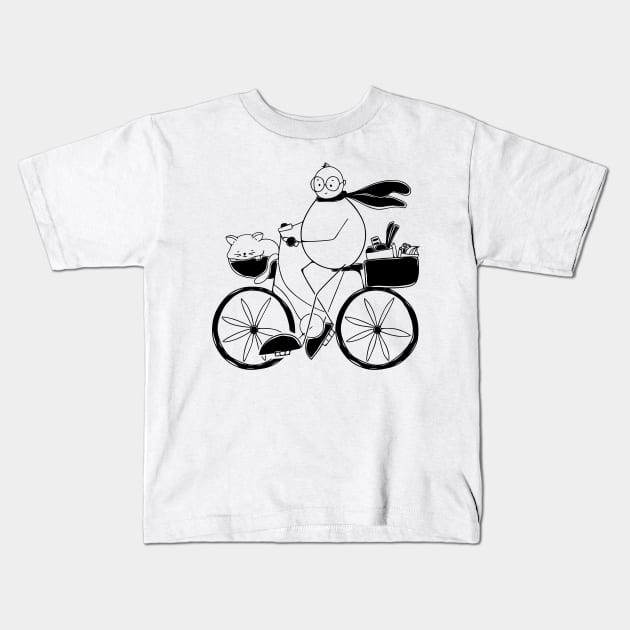 Biking with sleepy cat Kids T-Shirt by JindaibrahimArt